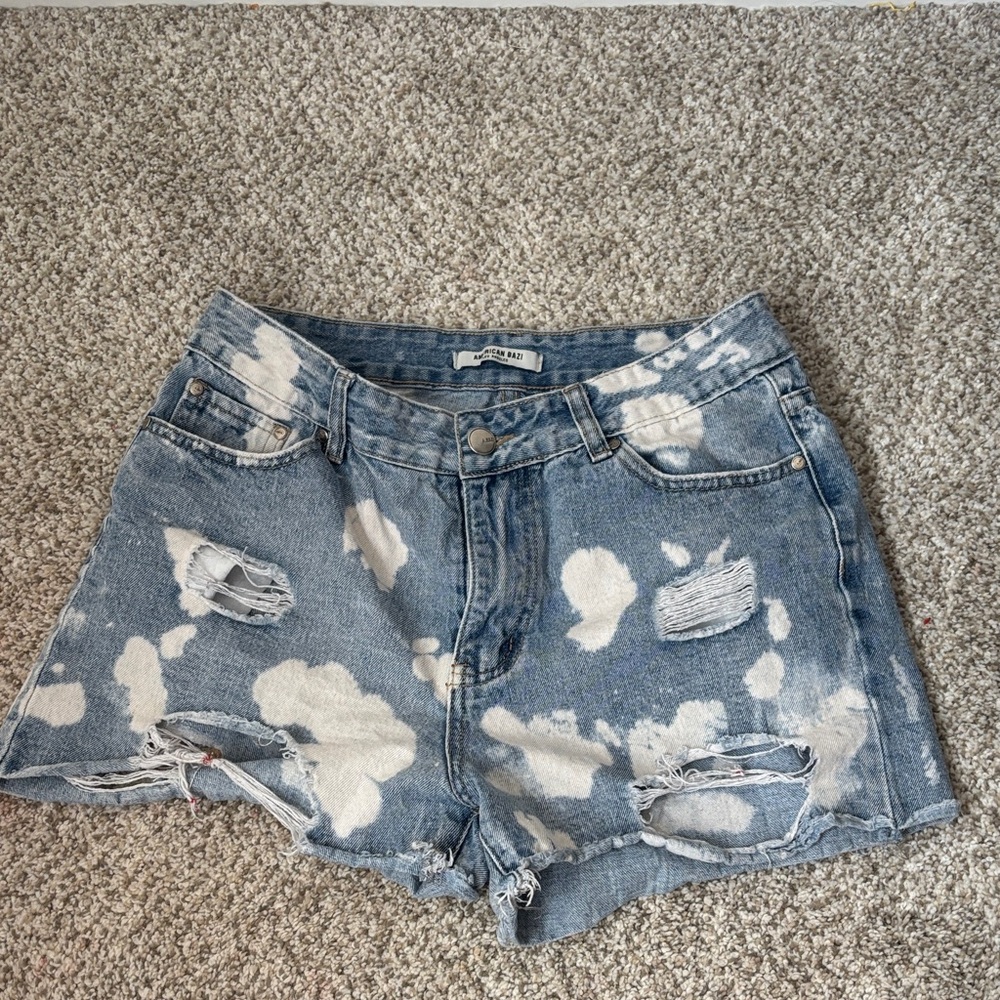 American Bazi Blue Distressed Jean Shorts